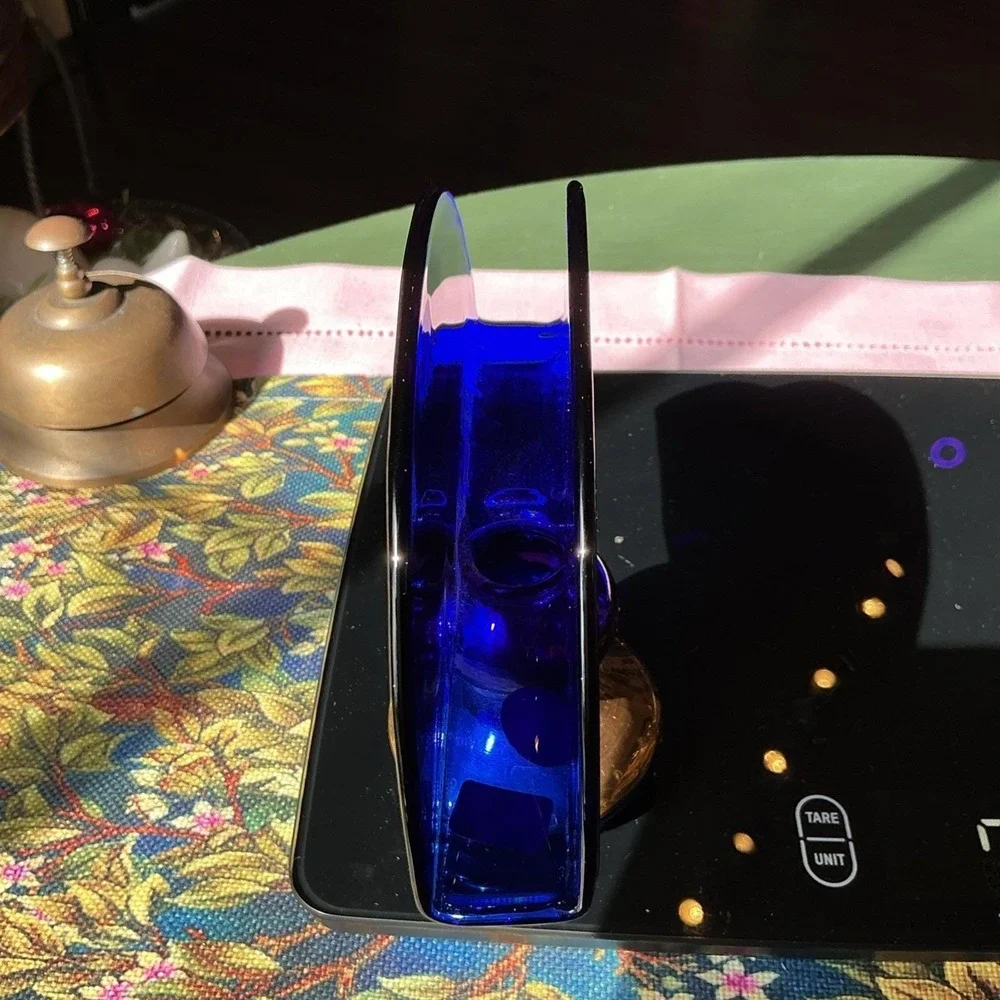 Czech Bohemian 24K Gold Enamel Cobalt Blue‎ Art Glass Napkin Holder Pedestal